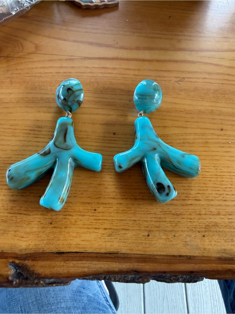 Turquoise Resin Branch Drop Earrings - Bold Blue Statement Noemie